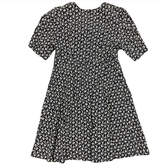 Vintage 80s Puff Sleeve Pleated Front Tiny Roses Floral Print Mini Dress - Picture 3 of 8